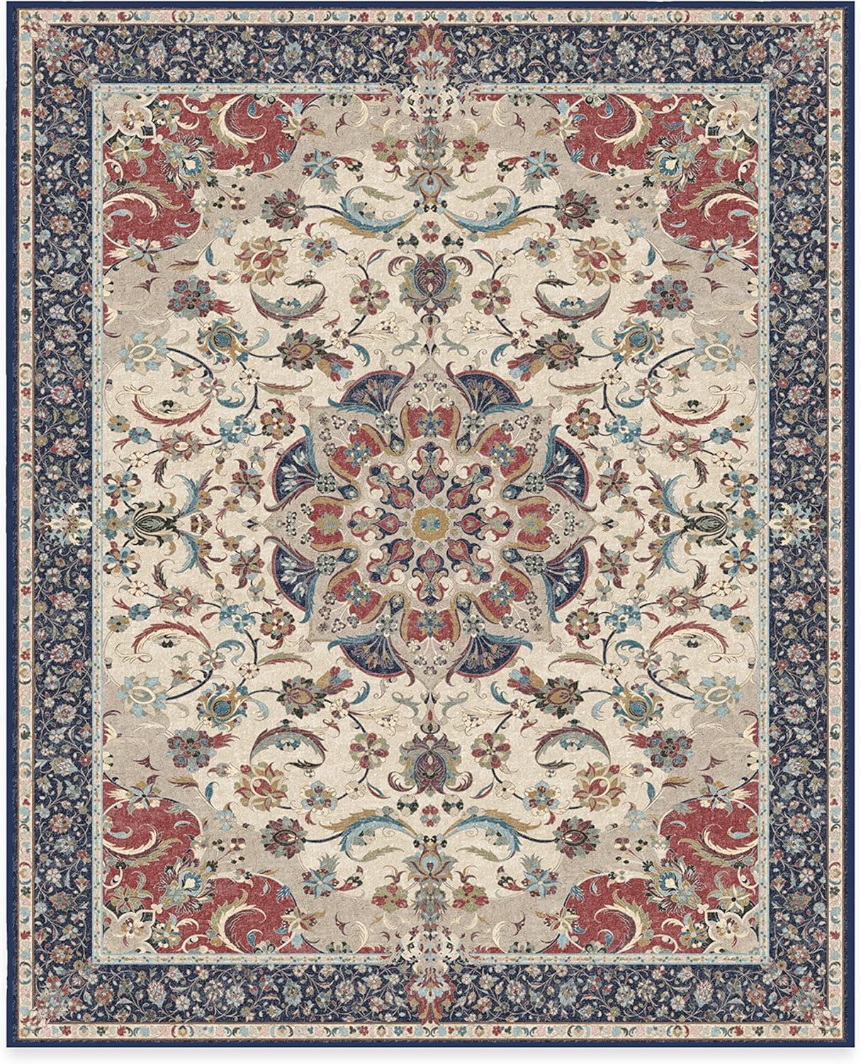 imageRUGGABLE Washable Vintage Area Rug Sima Royal Blue 9x12 StainResistant NonSlip Large Machine Washable Rugs for Living Room Bedroom Hallway Entryway ampamp Officewith Standard PadRoyal Blue Cushioned Pad