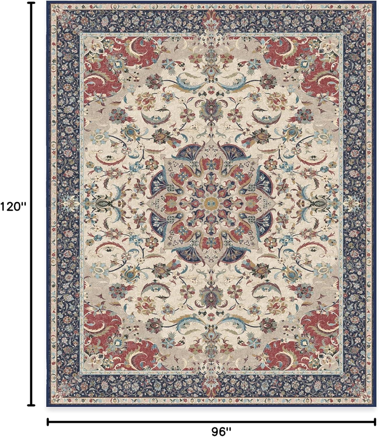 imageRUGGABLE Washable Vintage Area Rug Sima Royal Blue 9x12 StainResistant NonSlip Large Machine Washable Rugs for Living Room Bedroom Hallway Entryway ampamp Officewith Standard PadRoyal Blue Cushioned Pad