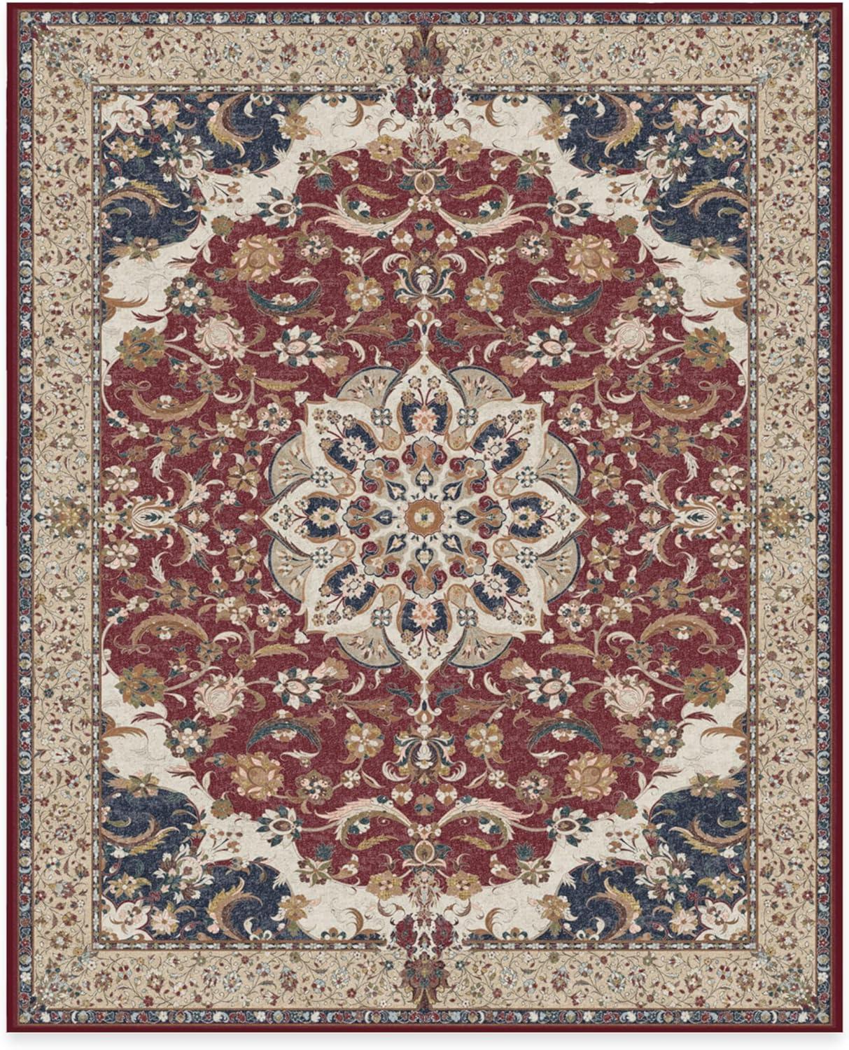 imageRUGGABLE Washable Vintage Area Rug Sima Royal Blue 9x12 StainResistant NonSlip Large Machine Washable Rugs for Living Room Bedroom Hallway Entryway ampamp Officewith Standard PadSima Currant Standard Pad