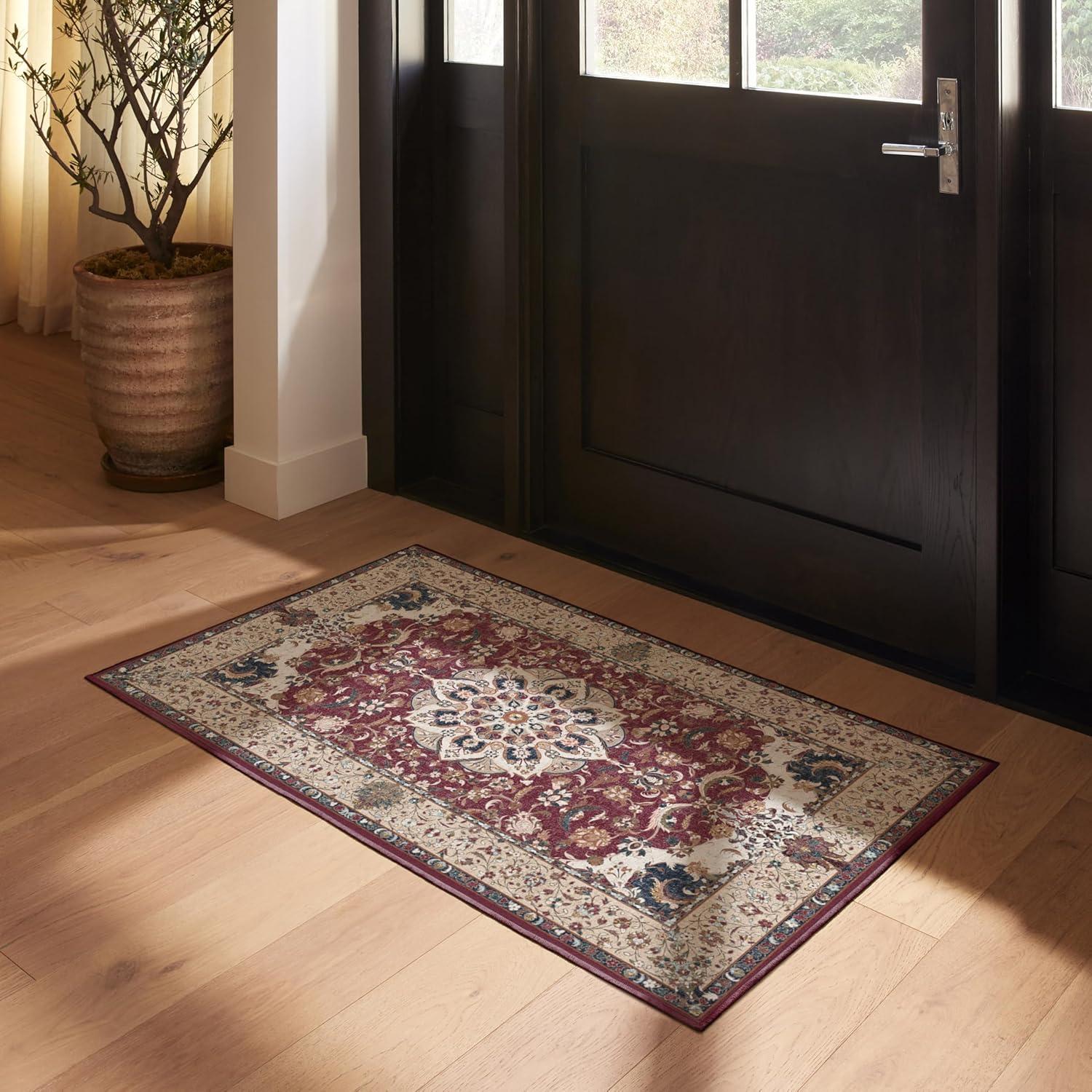 imageRUGGABLE Washable Vintage Area Rug Sima Royal Blue 9x12 StainResistant NonSlip Large Machine Washable Rugs for Living Room Bedroom Hallway Entryway ampamp Officewith Standard PadSima Currant Standard Pad