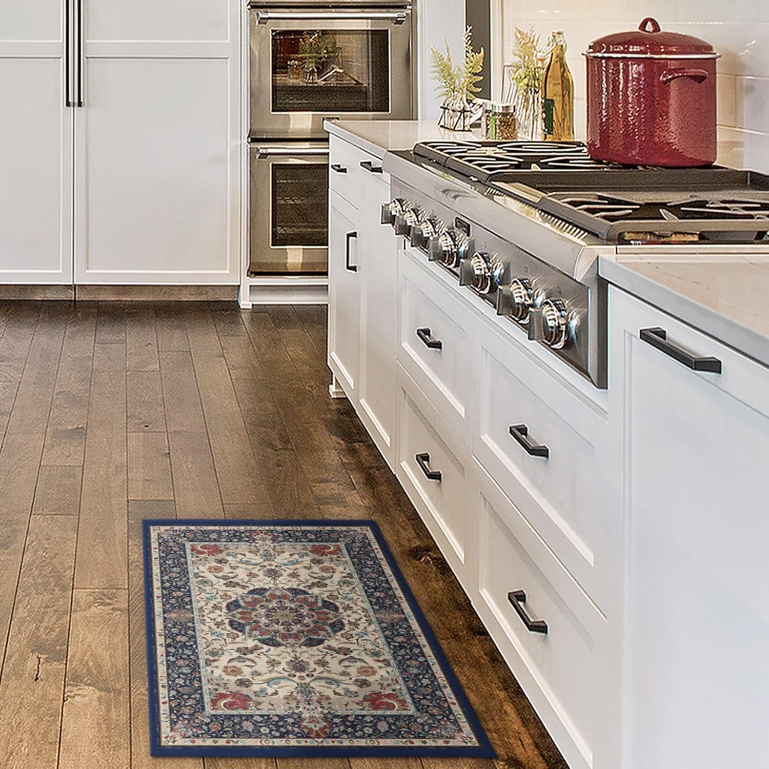 imageRUGGABLE Washable Vintage Area Rug Sima Royal Blue 9x12 StainResistant NonSlip Large Machine Washable Rugs for Living Room Bedroom Hallway Entryway ampamp Officewith Standard PadRoyal Blue Cushioned Pad