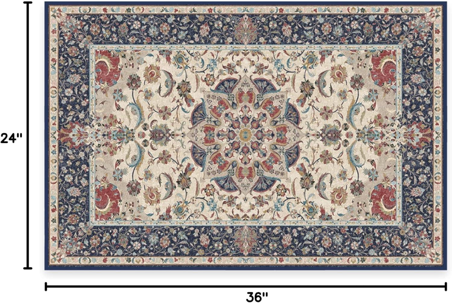 imageRUGGABLE Washable Vintage Area Rug Sima Royal Blue 9x12 StainResistant NonSlip Large Machine Washable Rugs for Living Room Bedroom Hallway Entryway ampamp Officewith Standard PadRoyal Blue Cushioned Pad