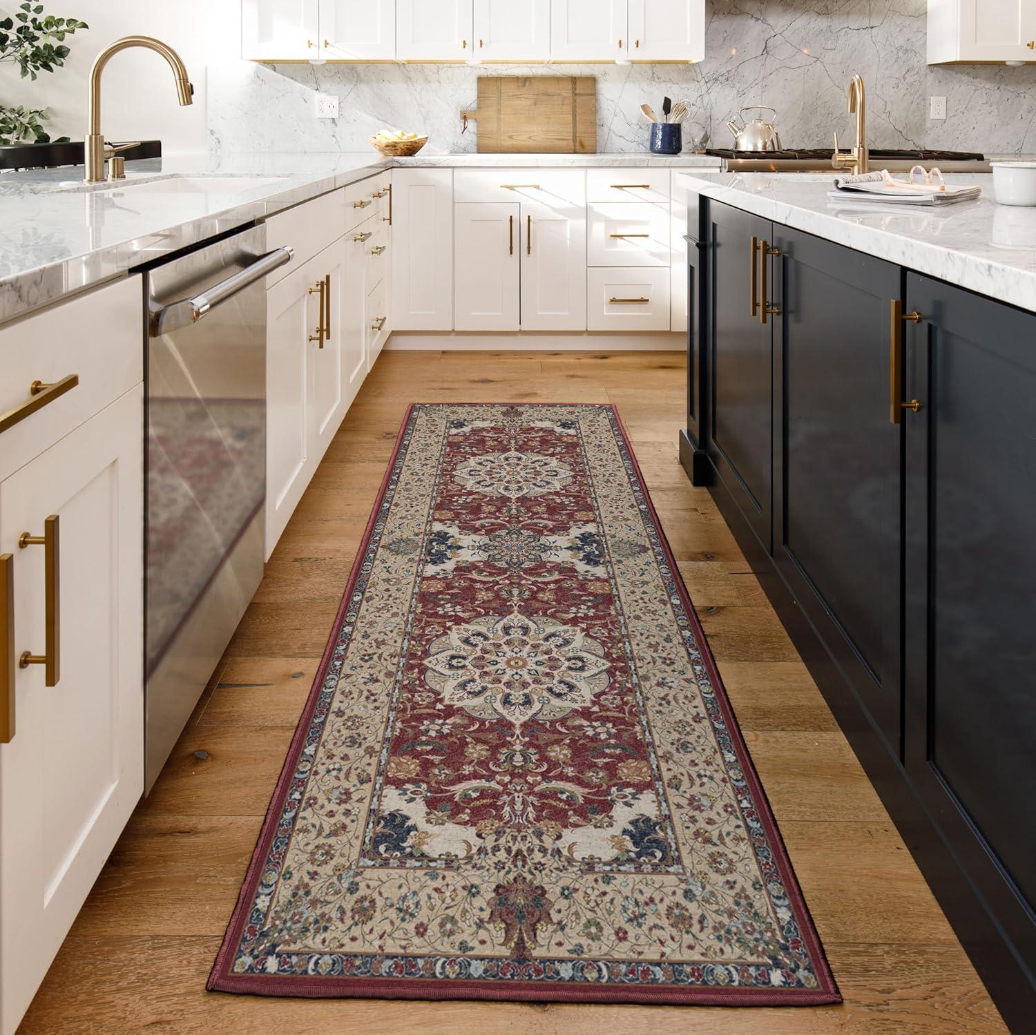 imageRUGGABLE Washable Vintage Area Rug Sima Royal Blue 9x12 StainResistant NonSlip Large Machine Washable Rugs for Living Room Bedroom Hallway Entryway ampamp Officewith Standard PadSima Currant Standard Pad