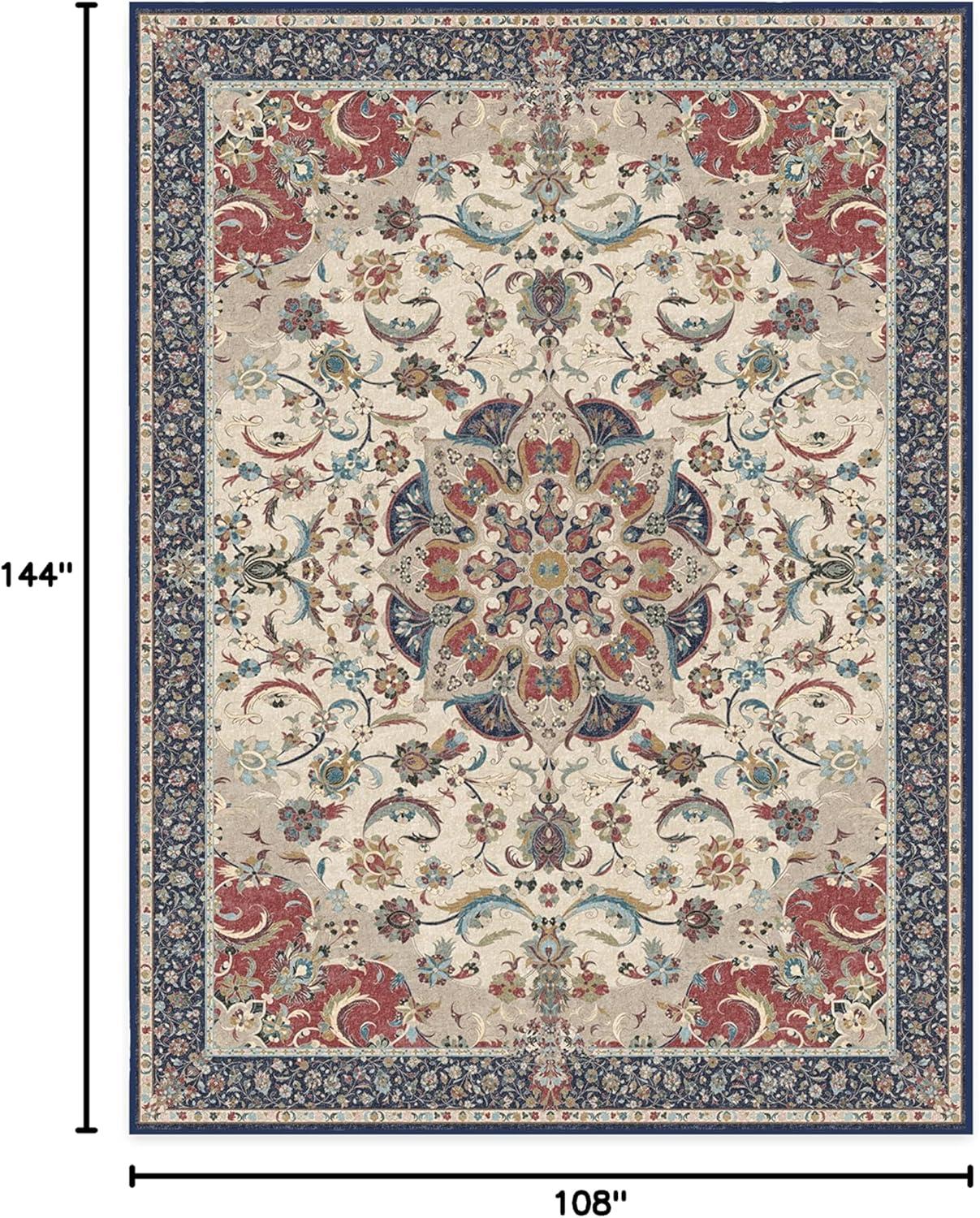 imageRUGGABLE Washable Vintage Area Rug Sima Royal Blue 9x12 StainResistant NonSlip Large Machine Washable Rugs for Living Room Bedroom Hallway Entryway ampamp Officewith Standard PadRoyal Blue Cushioned Pad