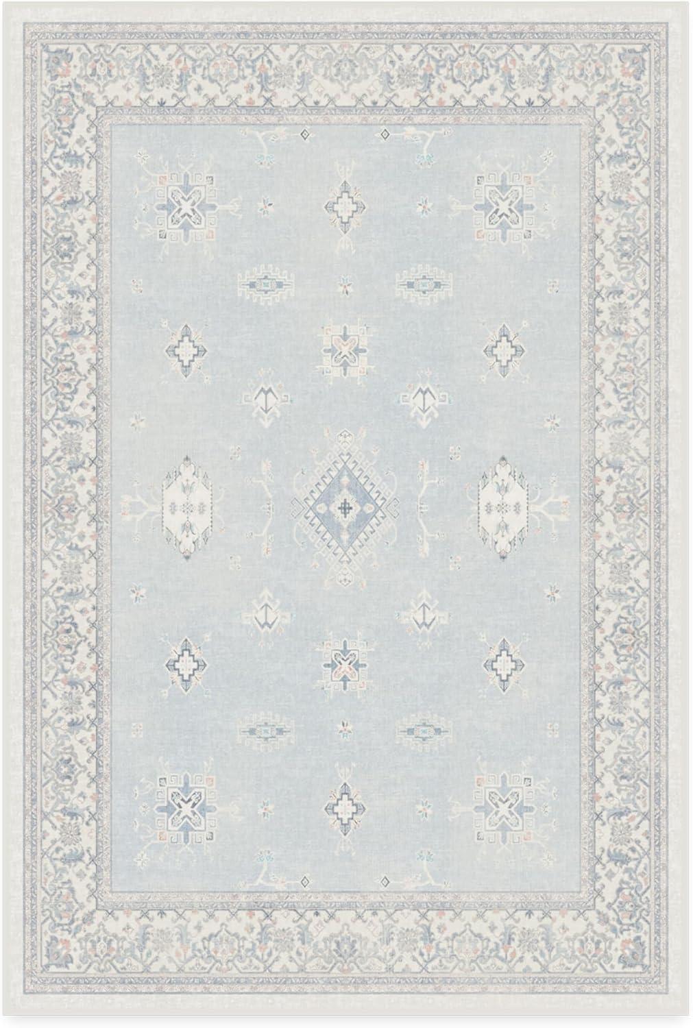 imageRUGGABLE Washable Vintage Area Rug Verena Sapphire 3x5 StainResistant NonSlip Small Machine Washable Rugs for Living Room Bedroom Hallway Entryway ampamp Officewith Standard PadSoft Blue Standard Pad
