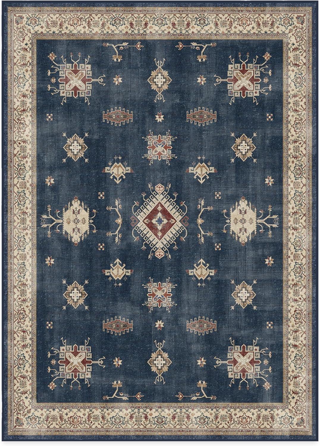 imageRUGGABLE Washable Vintage Area Rug Verena Sapphire 3x5 StainResistant NonSlip Small Machine Washable Rugs for Living Room Bedroom Hallway Entryway ampamp Officewith Standard PadSapphire Cushioned Pad