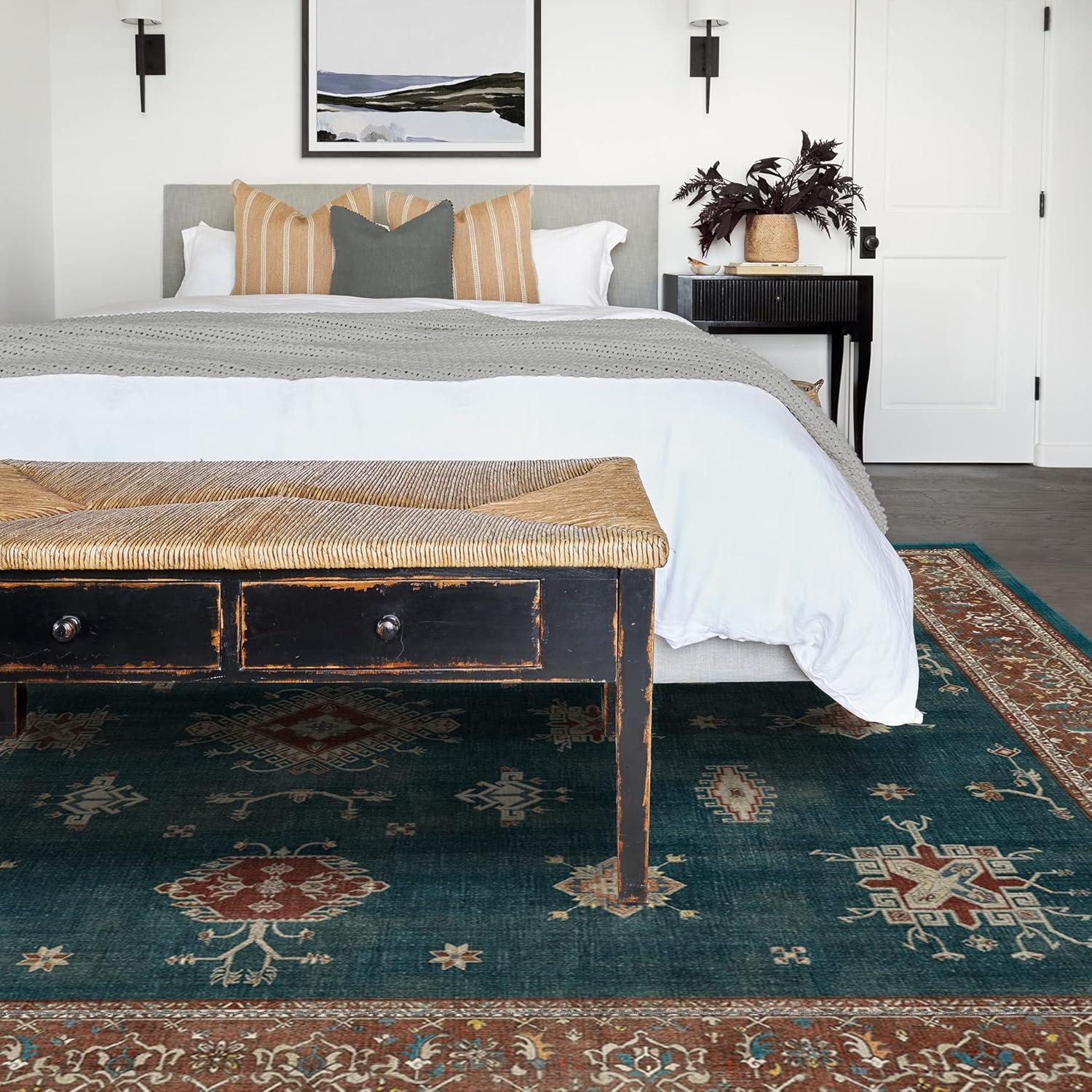 imageRUGGABLE Washable Vintage Area Rug Verena Sapphire 3x5 StainResistant NonSlip Small Machine Washable Rugs for Living Room Bedroom Hallway Entryway ampamp Officewith Standard PadTeal Blue Cushioned Pad