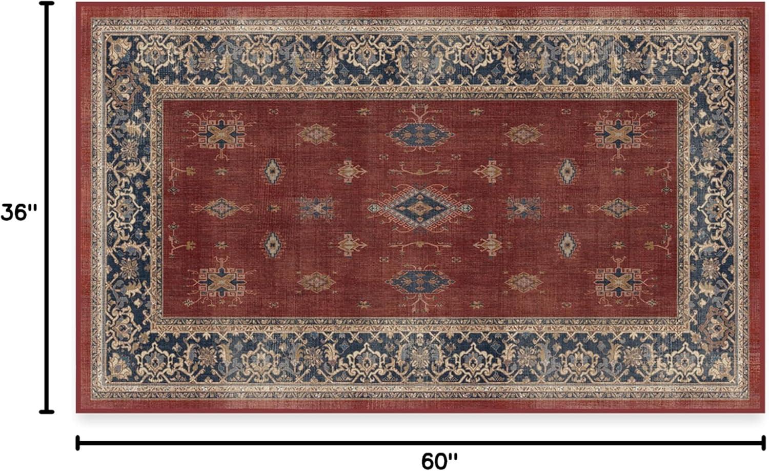 imageRUGGABLE Washable Vintage Area Rug Verena Sapphire 3x5 StainResistant NonSlip Small Machine Washable Rugs for Living Room Bedroom Hallway Entryway ampamp Officewith Standard PadAmber Red Cushioned Pad