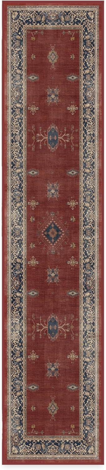 imageRUGGABLE Washable Vintage Area Rug Verena Sapphire 3x5 StainResistant NonSlip Small Machine Washable Rugs for Living Room Bedroom Hallway Entryway ampamp Officewith Standard PadAmber Red Standard Pad