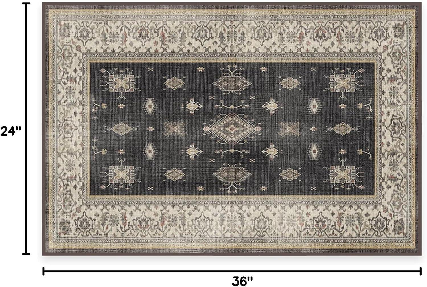 imageRUGGABLE Washable Vintage Area Rug Verena Sapphire 3x5 StainResistant NonSlip Small Machine Washable Rugs for Living Room Bedroom Hallway Entryway ampamp Officewith Standard PadDark Wood Cushioned Pad