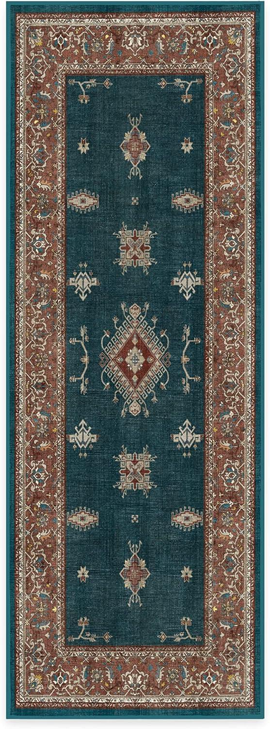 imageRUGGABLE Washable Vintage Area Rug Verena Sapphire 3x5 StainResistant NonSlip Small Machine Washable Rugs for Living Room Bedroom Hallway Entryway ampamp Officewith Standard PadTeal Blue Cushioned Pad