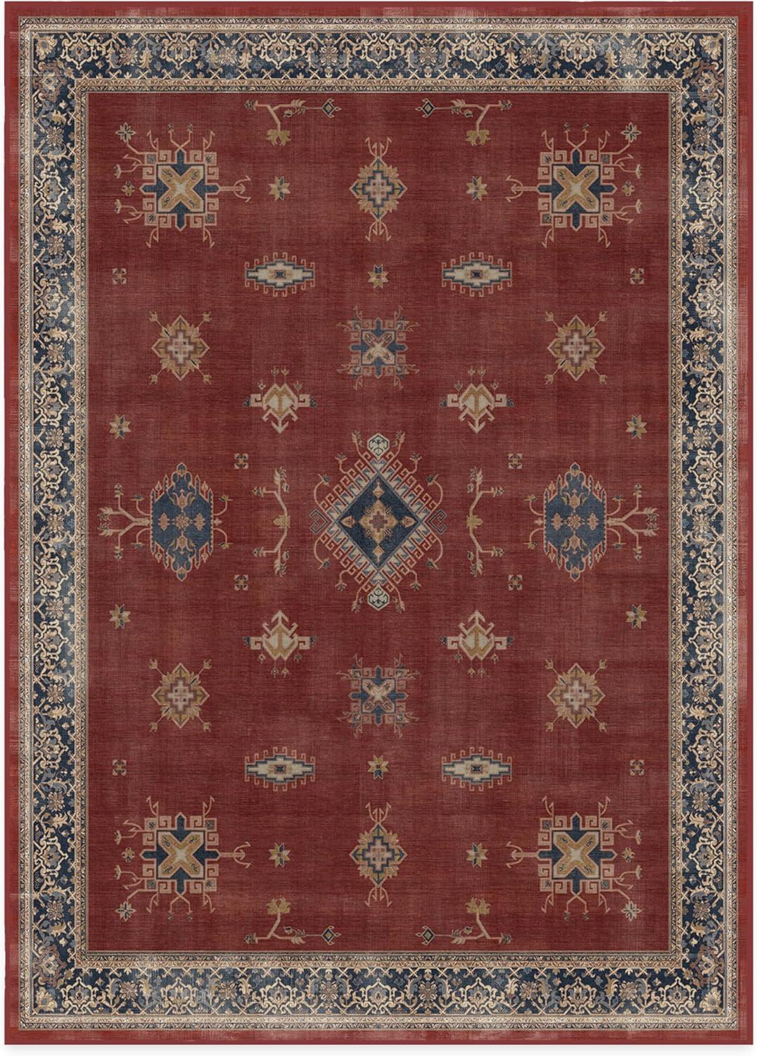 imageRUGGABLE Washable Vintage Area Rug Verena Sapphire 3x5 StainResistant NonSlip Small Machine Washable Rugs for Living Room Bedroom Hallway Entryway ampamp Officewith Standard PadAmber Red Standard Pad