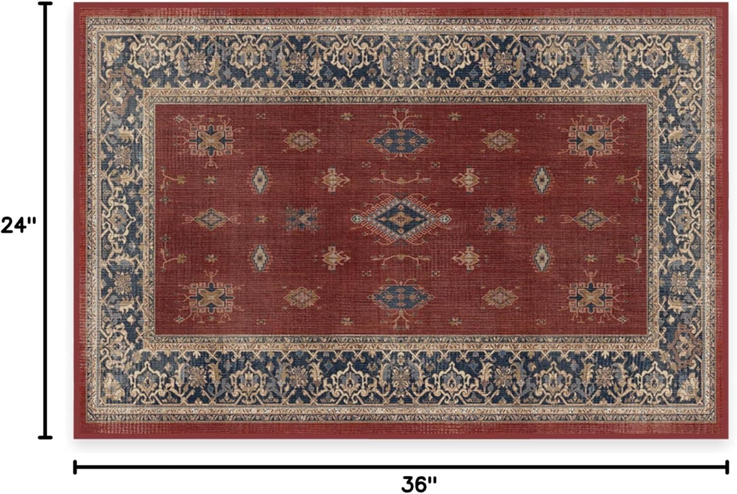 imageRUGGABLE Washable Vintage Area Rug Verena Sapphire 3x5 StainResistant NonSlip Small Machine Washable Rugs for Living Room Bedroom Hallway Entryway ampamp Officewith Standard PadAmber Red Cushioned Pad