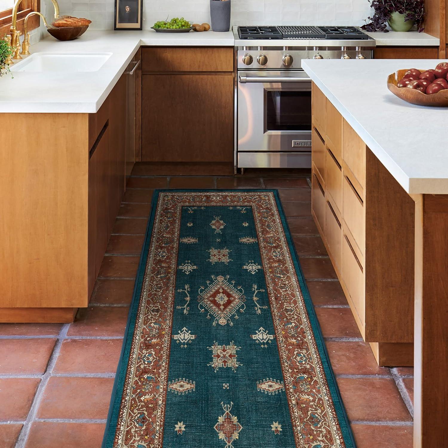 imageRUGGABLE Washable Vintage Area Rug Verena Sapphire 3x5 StainResistant NonSlip Small Machine Washable Rugs for Living Room Bedroom Hallway Entryway ampamp Officewith Standard PadTeal Blue Cushioned Pad