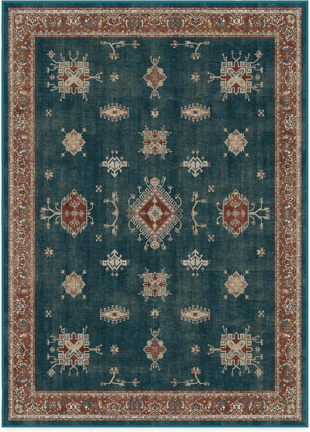 imageRUGGABLE Washable Vintage Area Rug Verena Sapphire 3x5 StainResistant NonSlip Small Machine Washable Rugs for Living Room Bedroom Hallway Entryway ampamp Officewith Standard PadTeal Blue Cushioned Pad