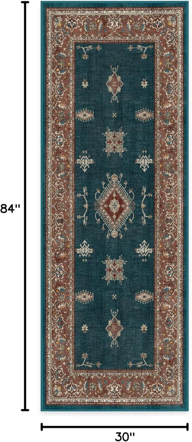 imageRUGGABLE Washable Vintage Area Rug Verena Sapphire 3x5 StainResistant NonSlip Small Machine Washable Rugs for Living Room Bedroom Hallway Entryway ampamp Officewith Standard PadTeal Blue Standard Pad