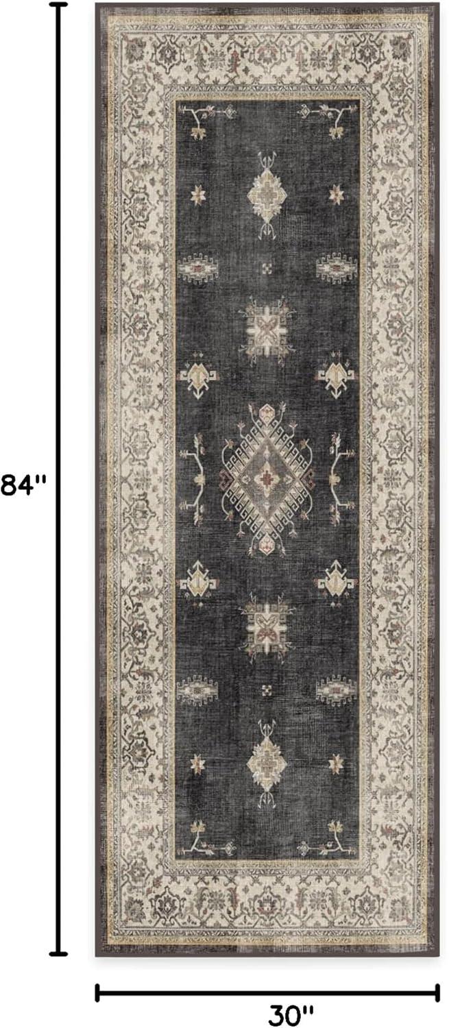 imageRUGGABLE Washable Vintage Area Rug Verena Sapphire 3x5 StainResistant NonSlip Small Machine Washable Rugs for Living Room Bedroom Hallway Entryway ampamp Officewith Standard PadDark Wood Cushioned Pad
