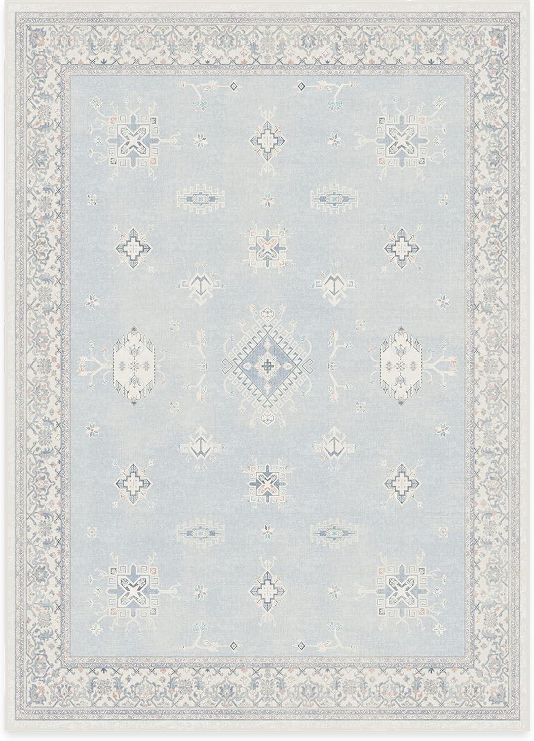 imageRUGGABLE Washable Vintage Area Rug Verena Sapphire 3x5 StainResistant NonSlip Small Machine Washable Rugs for Living Room Bedroom Hallway Entryway ampamp Officewith Standard PadSoft Blue Standard Pad