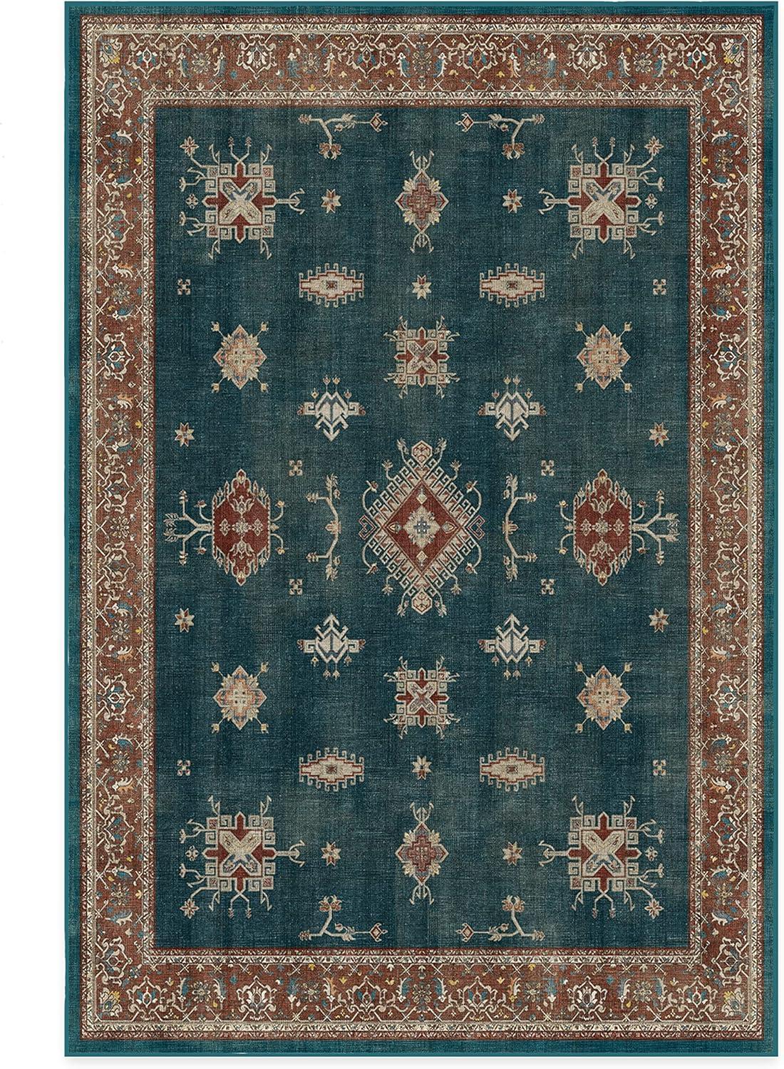 imageRUGGABLE Washable Vintage Area Rug Verena Sapphire 3x5 StainResistant NonSlip Small Machine Washable Rugs for Living Room Bedroom Hallway Entryway ampamp Officewith Standard PadTeal Blue Cushioned Pad
