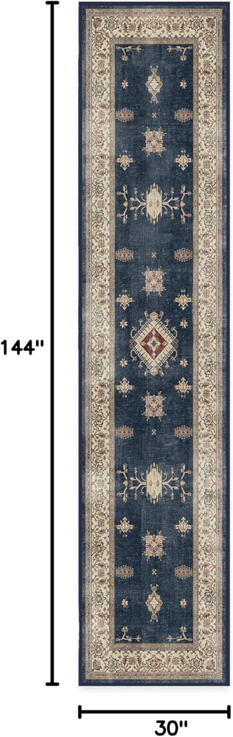 imageRUGGABLE Washable Vintage Area Rug Verena Sapphire 3x5 StainResistant NonSlip Small Machine Washable Rugs for Living Room Bedroom Hallway Entryway ampamp Officewith Standard PadSapphire Standard Pad
