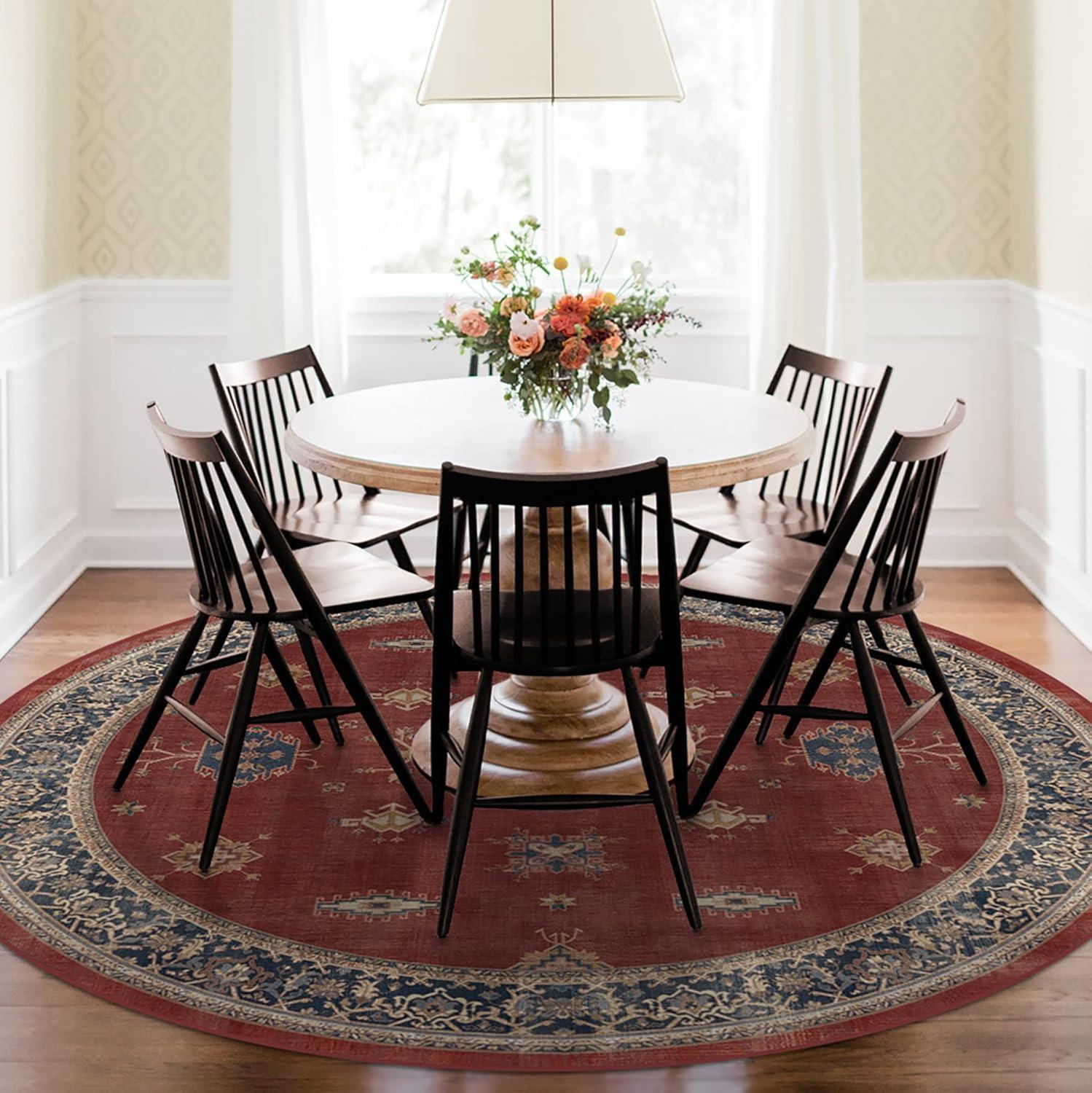 imageRUGGABLE Washable Vintage Area Rug Verena Sapphire 3x5 StainResistant NonSlip Small Machine Washable Rugs for Living Room Bedroom Hallway Entryway ampamp Officewith Standard PadAmber Red Cushioned Pad