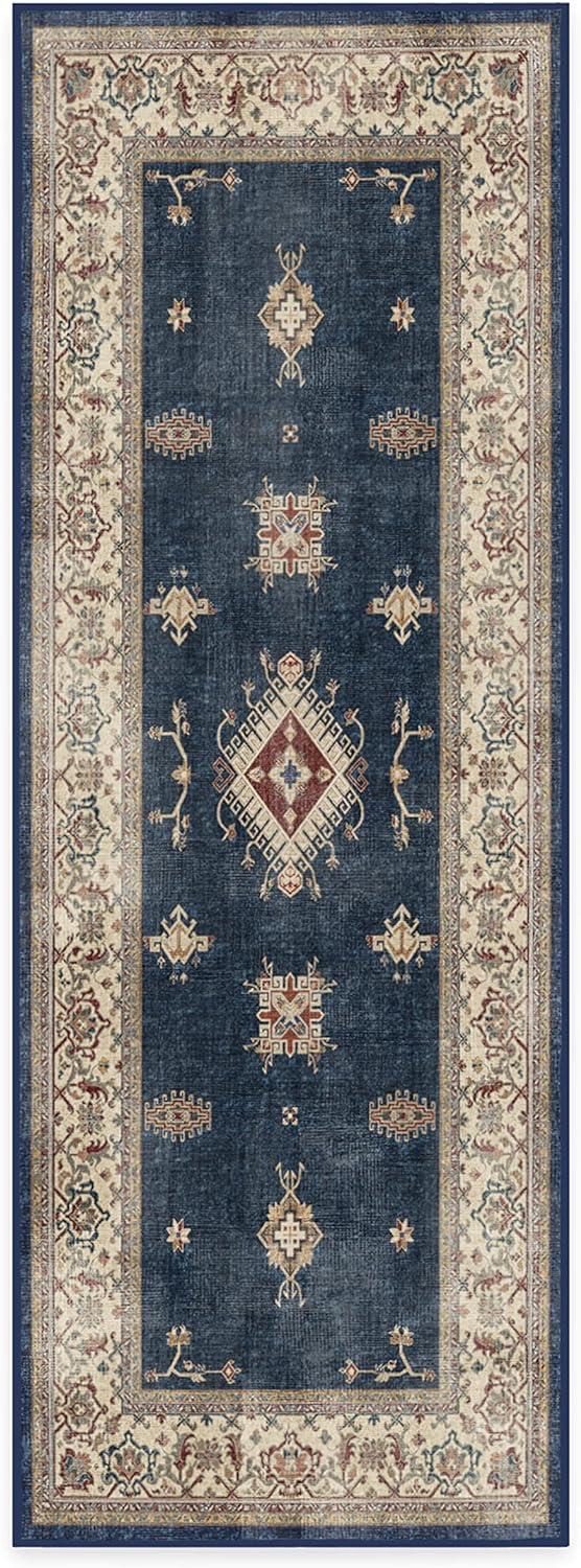 imageRUGGABLE Washable Vintage Area Rug Verena Sapphire 3x5 StainResistant NonSlip Small Machine Washable Rugs for Living Room Bedroom Hallway Entryway ampamp Officewith Standard PadSapphire Cushioned Pad