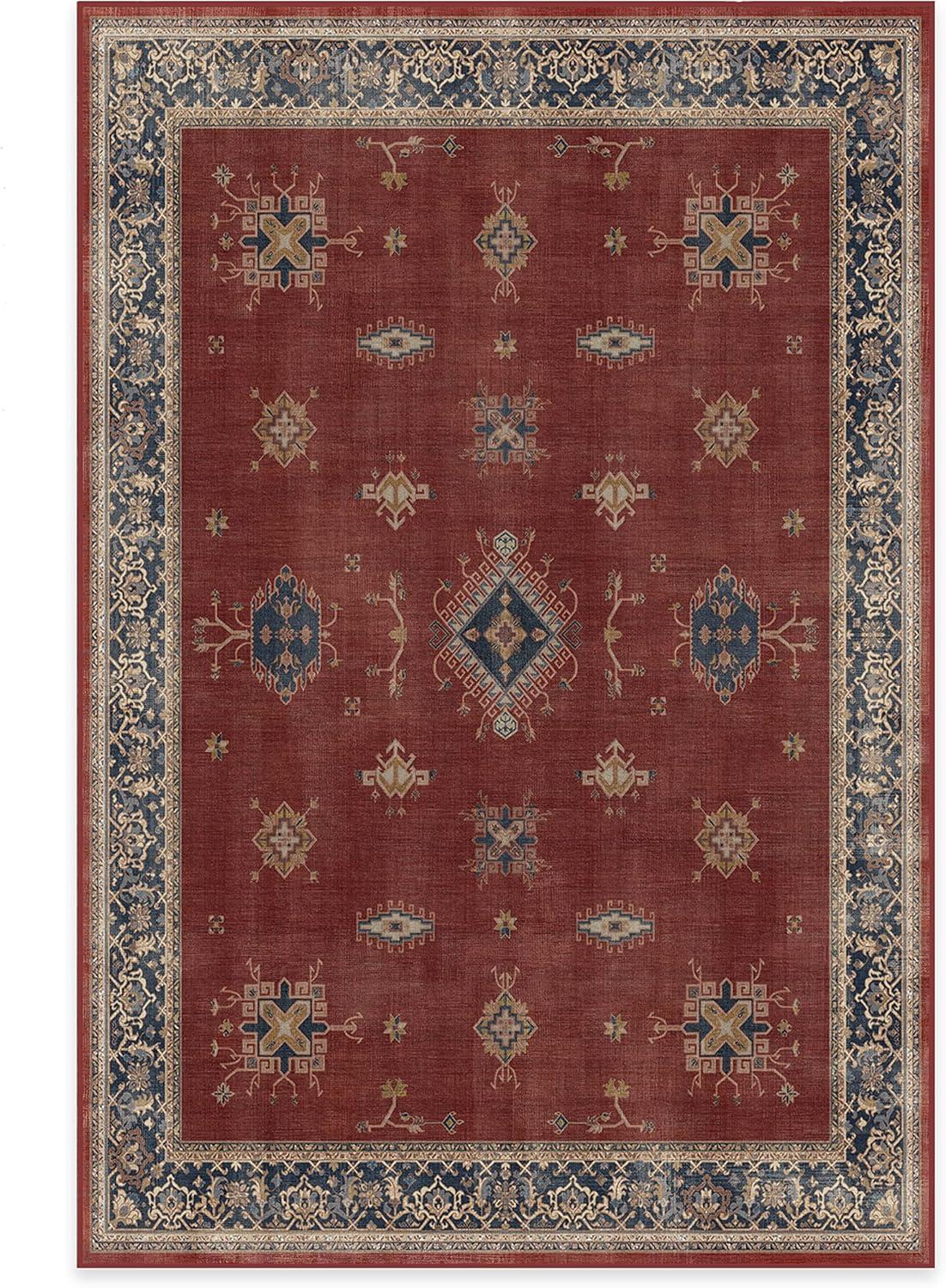 imageRUGGABLE Washable Vintage Area Rug Verena Sapphire 3x5 StainResistant NonSlip Small Machine Washable Rugs for Living Room Bedroom Hallway Entryway ampamp Officewith Standard PadAmber Red Cushioned Pad