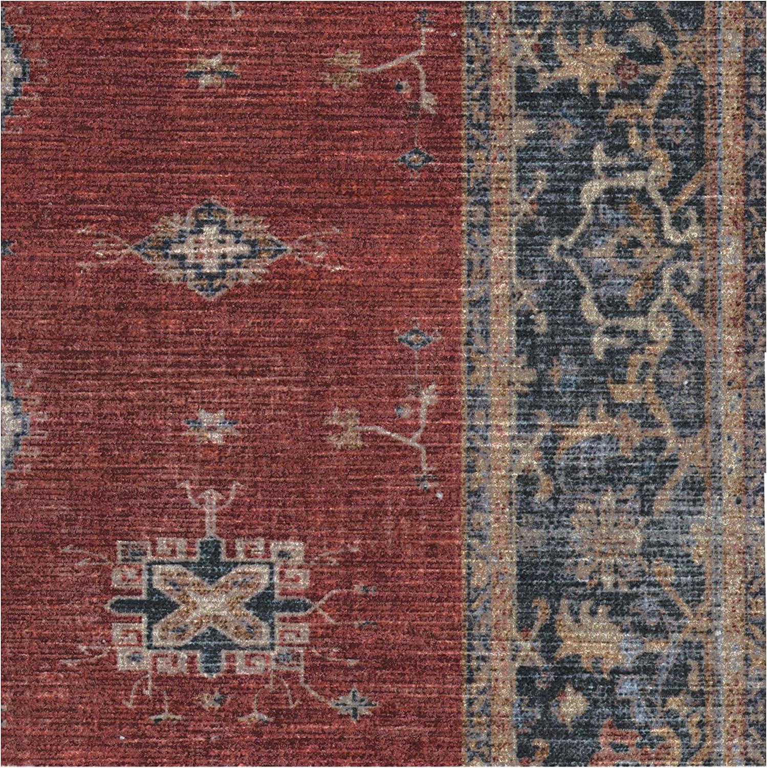 imageRUGGABLE Washable Vintage Area Rug Verena Sapphire 3x5 StainResistant NonSlip Small Machine Washable Rugs for Living Room Bedroom Hallway Entryway ampamp Officewith Standard PadAmber Red Cushioned Pad