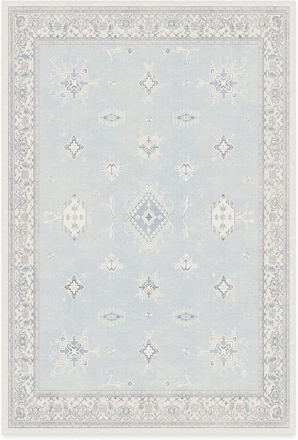 imageRUGGABLE Washable Vintage Area Rug Verena Sapphire 3x5 StainResistant NonSlip Small Machine Washable Rugs for Living Room Bedroom Hallway Entryway ampamp Officewith Standard PadSoft Blue Standard Pad
