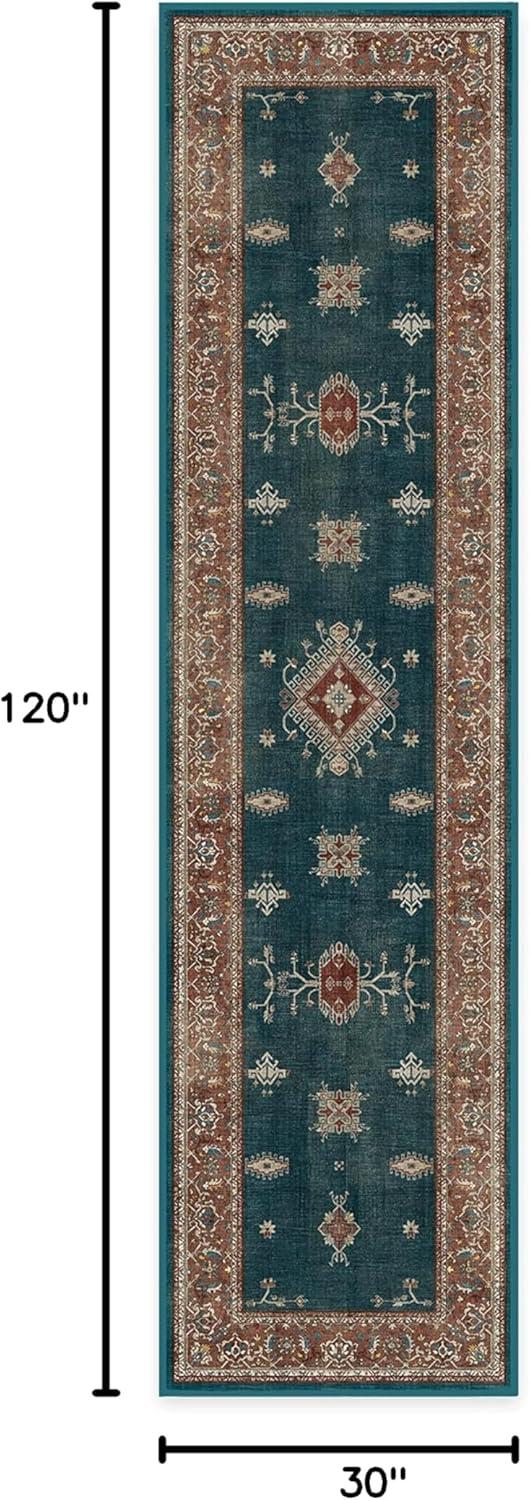 imageRUGGABLE Washable Vintage Area Rug Verena Sapphire 3x5 StainResistant NonSlip Small Machine Washable Rugs for Living Room Bedroom Hallway Entryway ampamp Officewith Standard PadTeal Blue Cushioned Pad