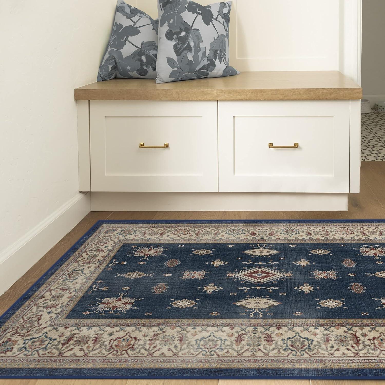imageRUGGABLE Washable Vintage Area Rug Verena Sapphire 3x5 StainResistant NonSlip Small Machine Washable Rugs for Living Room Bedroom Hallway Entryway ampamp Officewith Standard PadSapphire Standard Pad