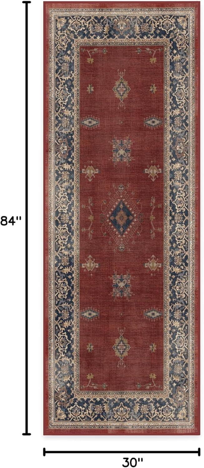 imageRUGGABLE Washable Vintage Area Rug Verena Sapphire 3x5 StainResistant NonSlip Small Machine Washable Rugs for Living Room Bedroom Hallway Entryway ampamp Officewith Standard PadAmber Red Cushioned Pad