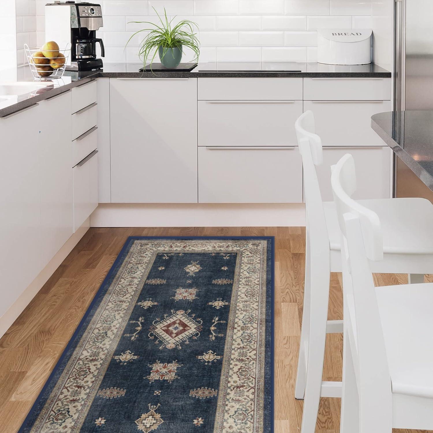 imageRUGGABLE Washable Vintage Area Rug Verena Sapphire 3x5 StainResistant NonSlip Small Machine Washable Rugs for Living Room Bedroom Hallway Entryway ampamp Officewith Standard PadSapphire Standard Pad