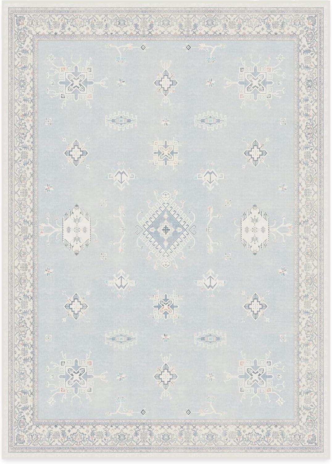 imageRUGGABLE Washable Vintage Area Rug Verena Sapphire 3x5 StainResistant NonSlip Small Machine Washable Rugs for Living Room Bedroom Hallway Entryway ampamp Officewith Standard PadSoft Blue Standard Pad