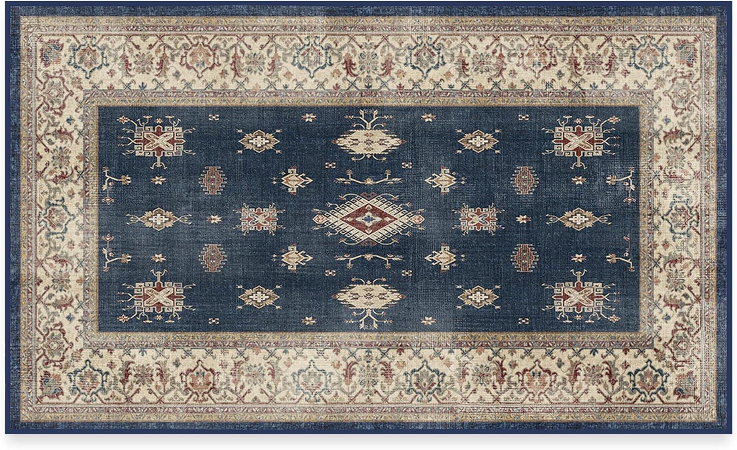 imageRUGGABLE Washable Vintage Area Rug Verena Sapphire 3x5 StainResistant NonSlip Small Machine Washable Rugs for Living Room Bedroom Hallway Entryway ampamp Officewith Standard PadSapphire Standard Pad