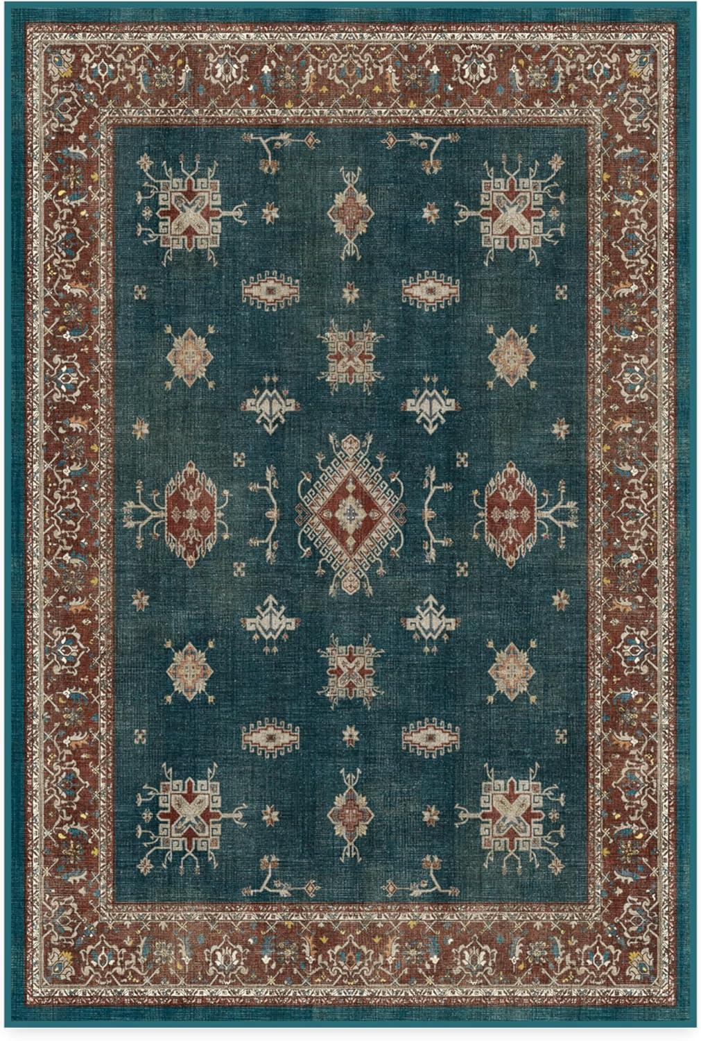 imageRUGGABLE Washable Vintage Area Rug Verena Sapphire 3x5 StainResistant NonSlip Small Machine Washable Rugs for Living Room Bedroom Hallway Entryway ampamp Officewith Standard PadTeal Blue Cushioned Pad