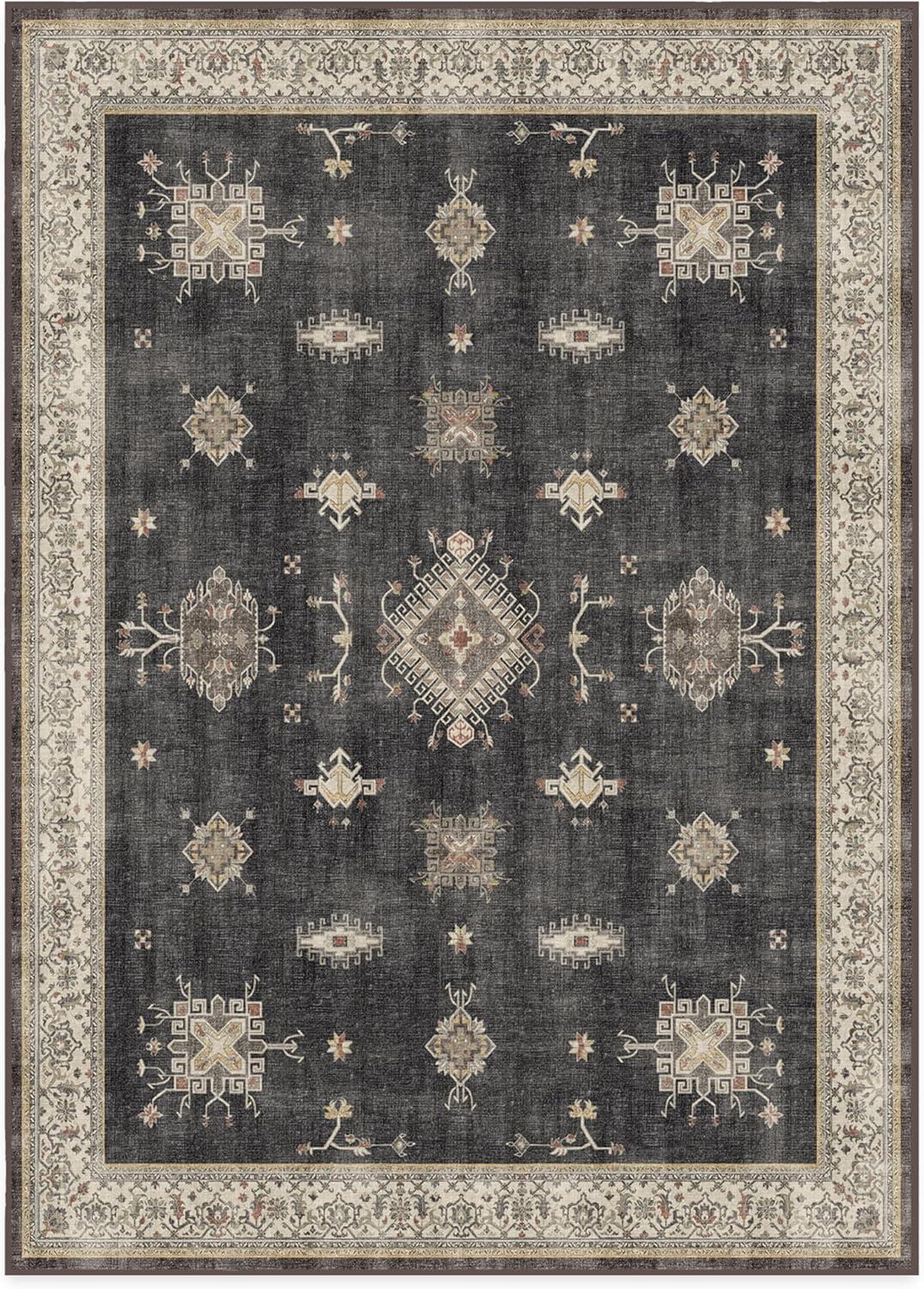 imageRUGGABLE Washable Vintage Area Rug Verena Sapphire 3x5 StainResistant NonSlip Small Machine Washable Rugs for Living Room Bedroom Hallway Entryway ampamp Officewith Standard PadDark Wood Standard Pad