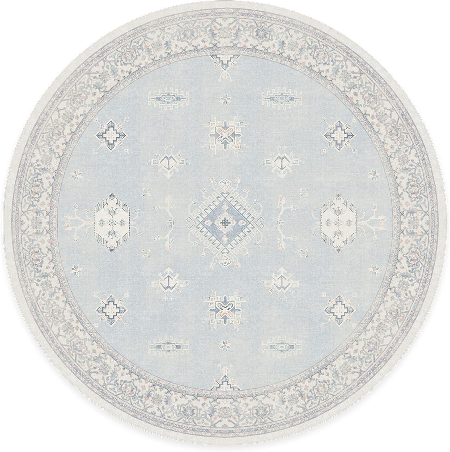 imageRUGGABLE Washable Vintage Area Rug Verena Sapphire 3x5 StainResistant NonSlip Small Machine Washable Rugs for Living Room Bedroom Hallway Entryway ampamp Officewith Standard PadSoft Blue Standard Pad