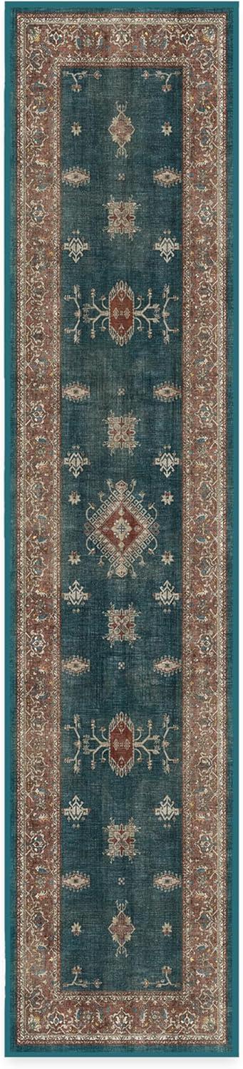 imageRUGGABLE Washable Vintage Area Rug Verena Sapphire 3x5 StainResistant NonSlip Small Machine Washable Rugs for Living Room Bedroom Hallway Entryway ampamp Officewith Standard PadTeal Blue Standard Pad