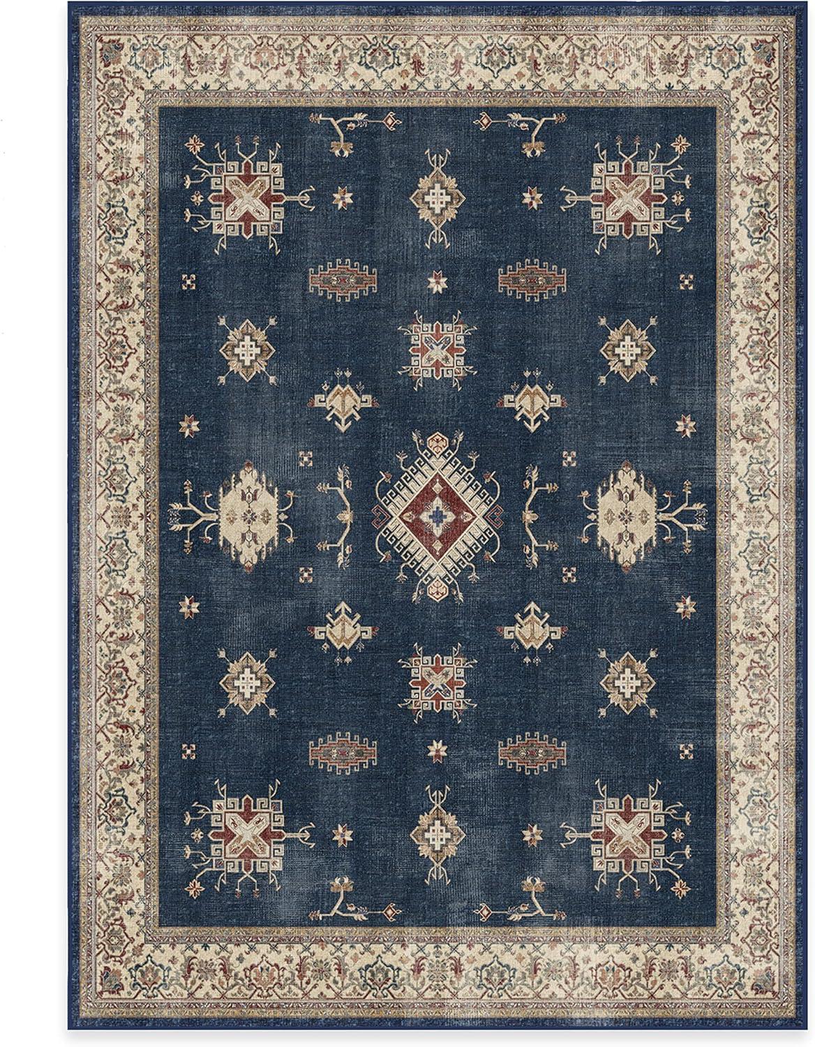 imageRUGGABLE Washable Vintage Area Rug Verena Sapphire 3x5 StainResistant NonSlip Small Machine Washable Rugs for Living Room Bedroom Hallway Entryway ampamp Officewith Standard PadSapphire Cushioned Pad