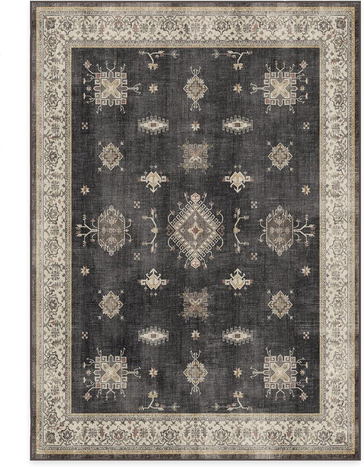imageRUGGABLE Washable Vintage Area Rug Verena Sapphire 3x5 StainResistant NonSlip Small Machine Washable Rugs for Living Room Bedroom Hallway Entryway ampamp Officewith Standard PadDark Wood Cushioned Pad