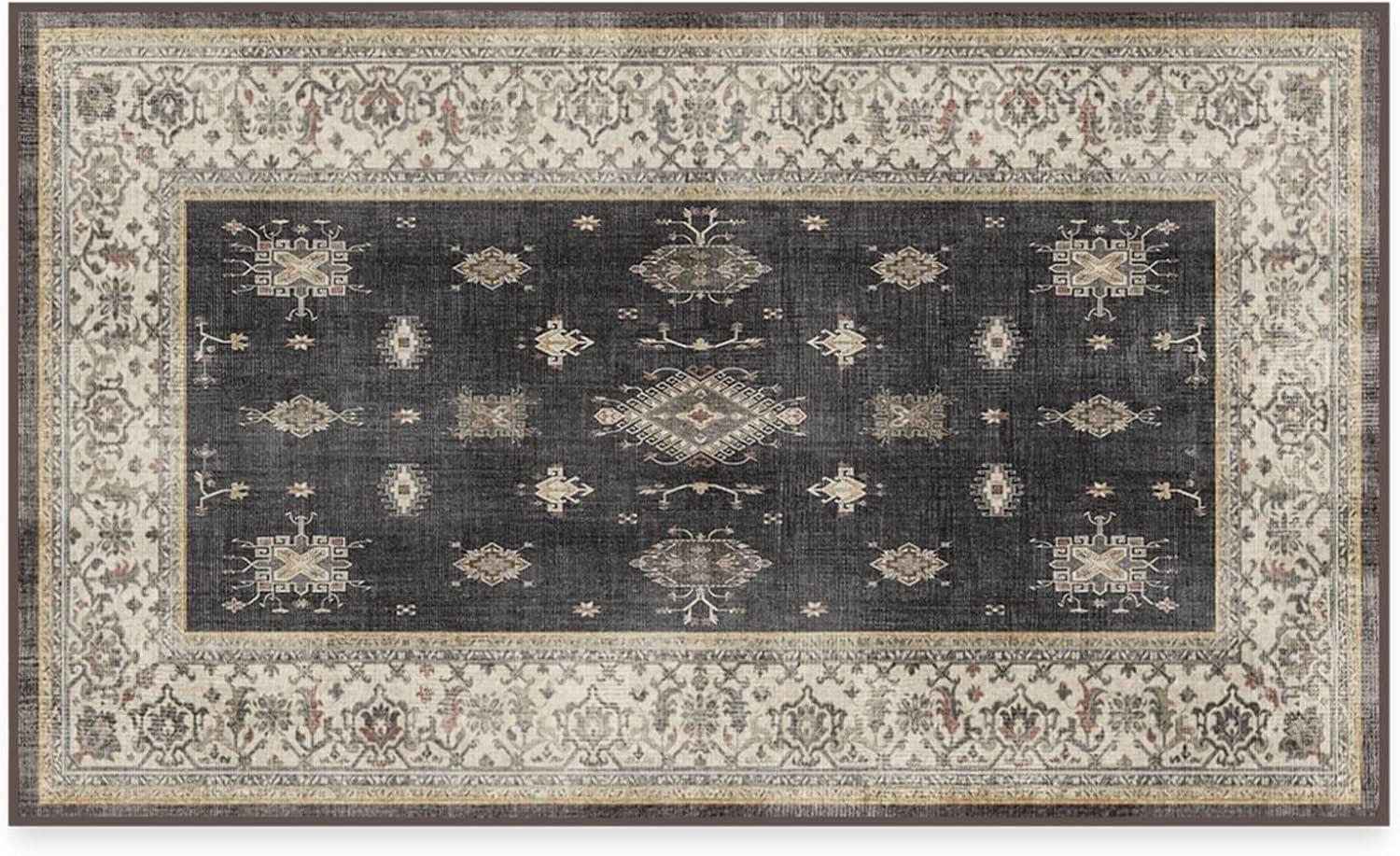 imageRUGGABLE Washable Vintage Area Rug Verena Sapphire 3x5 StainResistant NonSlip Small Machine Washable Rugs for Living Room Bedroom Hallway Entryway ampamp Officewith Standard PadDark Wood Cushioned Pad