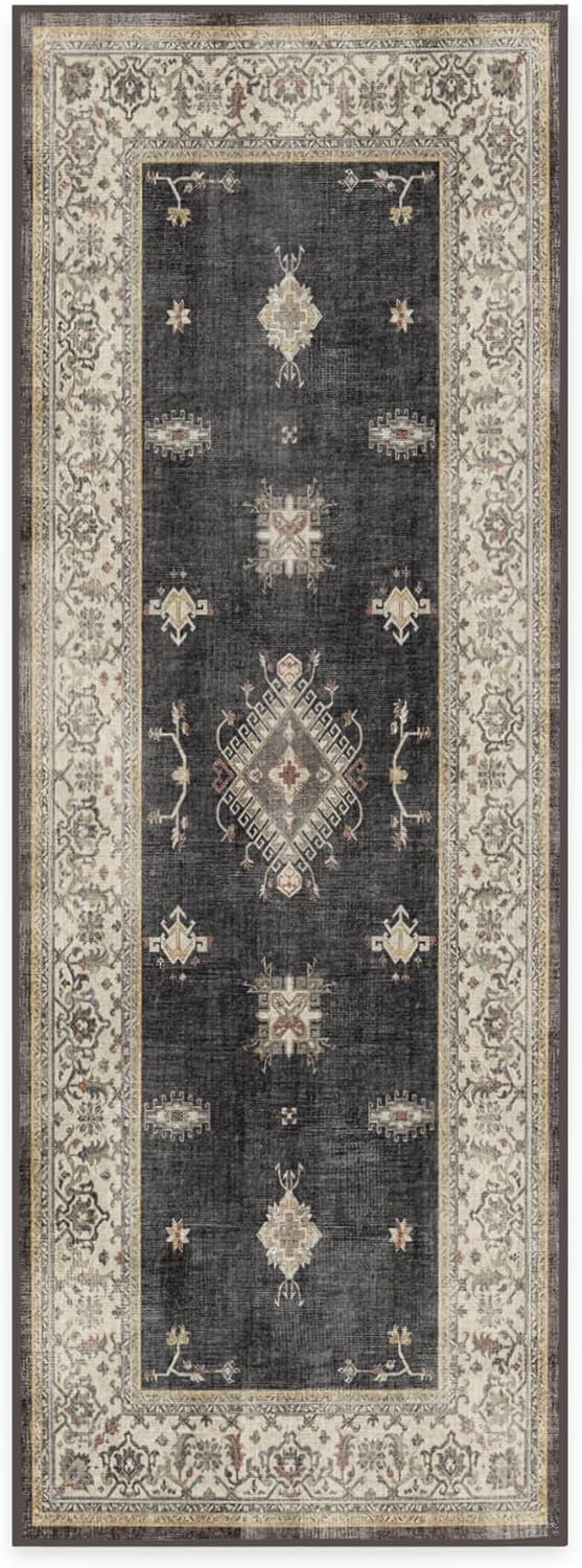 imageRUGGABLE Washable Vintage Area Rug Verena Sapphire 3x5 StainResistant NonSlip Small Machine Washable Rugs for Living Room Bedroom Hallway Entryway ampamp Officewith Standard PadDark Wood Standard Pad