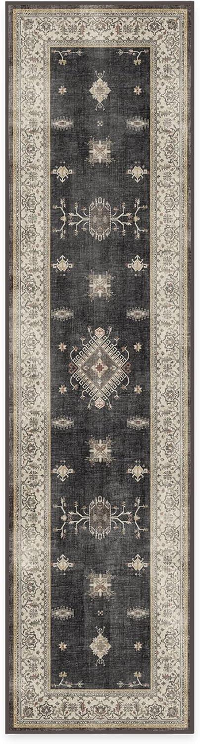 imageRUGGABLE Washable Vintage Area Rug Verena Sapphire 3x5 StainResistant NonSlip Small Machine Washable Rugs for Living Room Bedroom Hallway Entryway ampamp Officewith Standard PadDark Wood Cushioned Pad