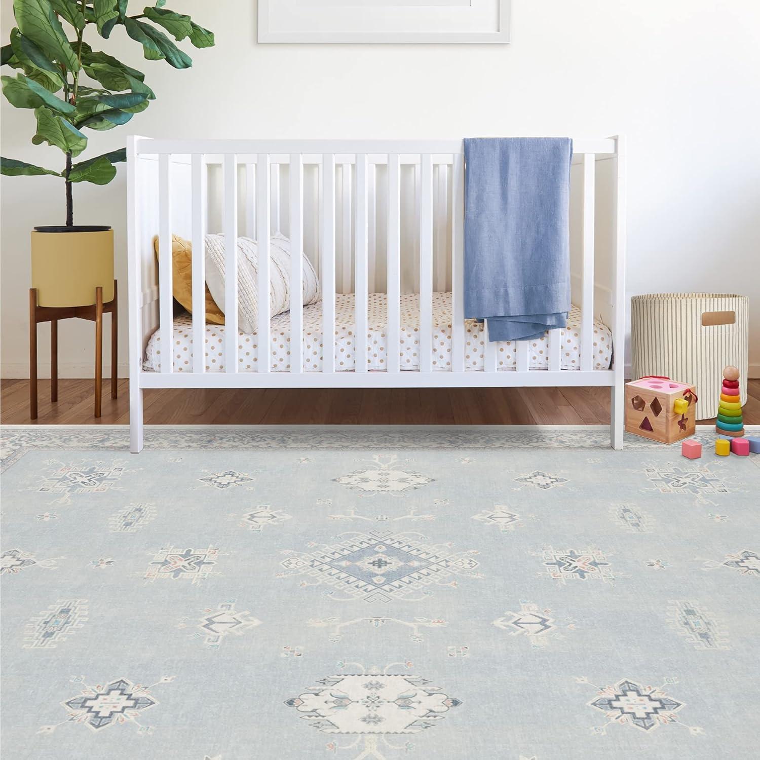 imageRUGGABLE Washable Vintage Area Rug Verena Sapphire 3x5 StainResistant NonSlip Small Machine Washable Rugs for Living Room Bedroom Hallway Entryway ampamp Officewith Standard PadSoft Blue Standard Pad