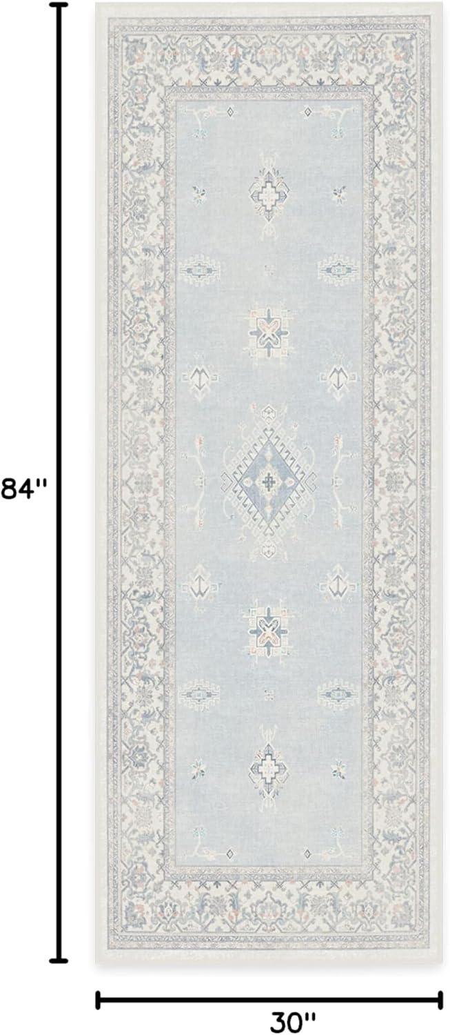 imageRUGGABLE Washable Vintage Area Rug Verena Sapphire 3x5 StainResistant NonSlip Small Machine Washable Rugs for Living Room Bedroom Hallway Entryway ampamp Officewith Standard PadSoft Blue Standard Pad
