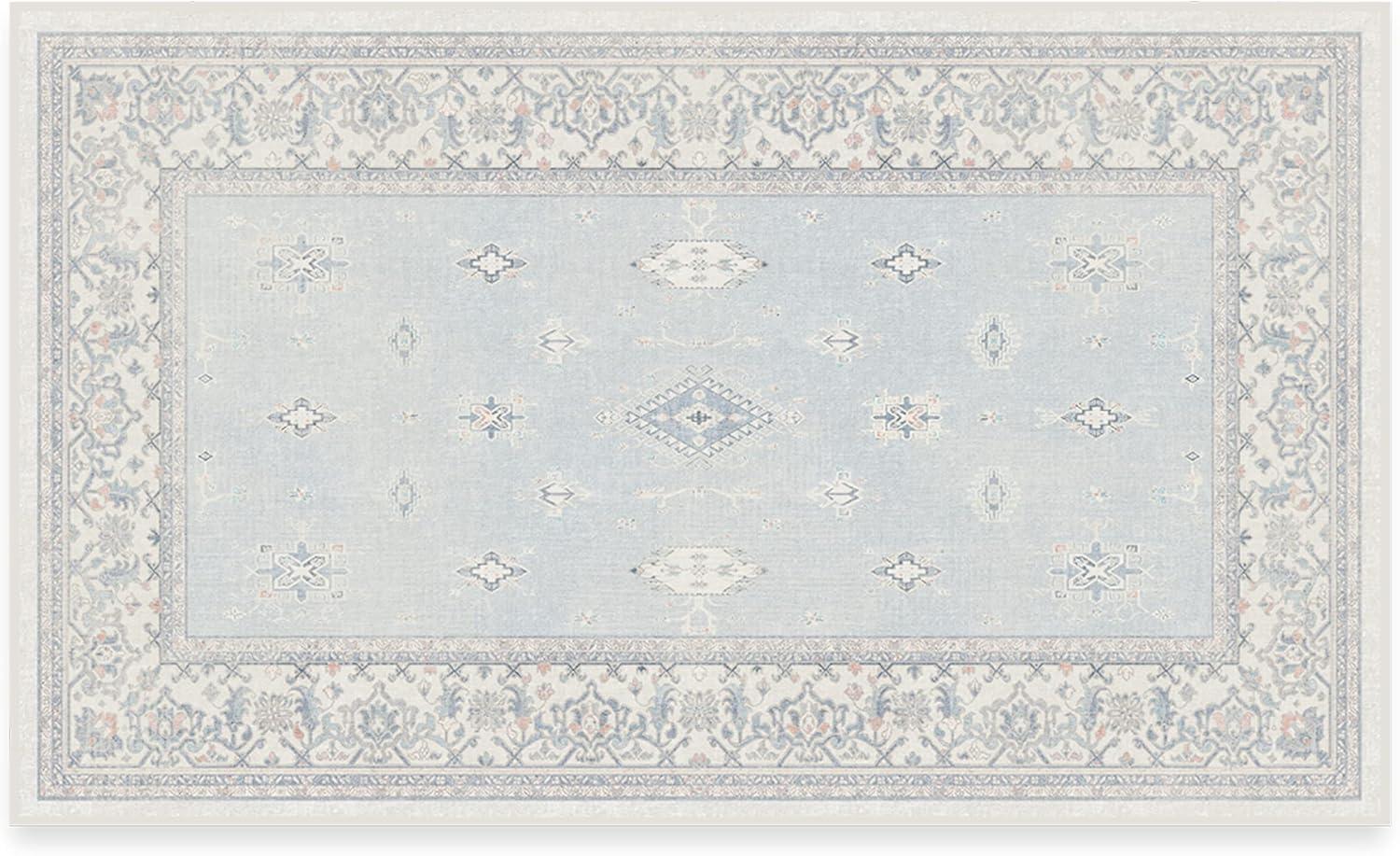 imageRUGGABLE Washable Vintage Area Rug Verena Sapphire 3x5 StainResistant NonSlip Small Machine Washable Rugs for Living Room Bedroom Hallway Entryway ampamp Officewith Standard PadSoft Blue Standard Pad