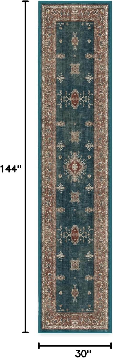 imageRUGGABLE Washable Vintage Area Rug Verena Sapphire 3x5 StainResistant NonSlip Small Machine Washable Rugs for Living Room Bedroom Hallway Entryway ampamp Officewith Standard PadTeal Blue Standard Pad