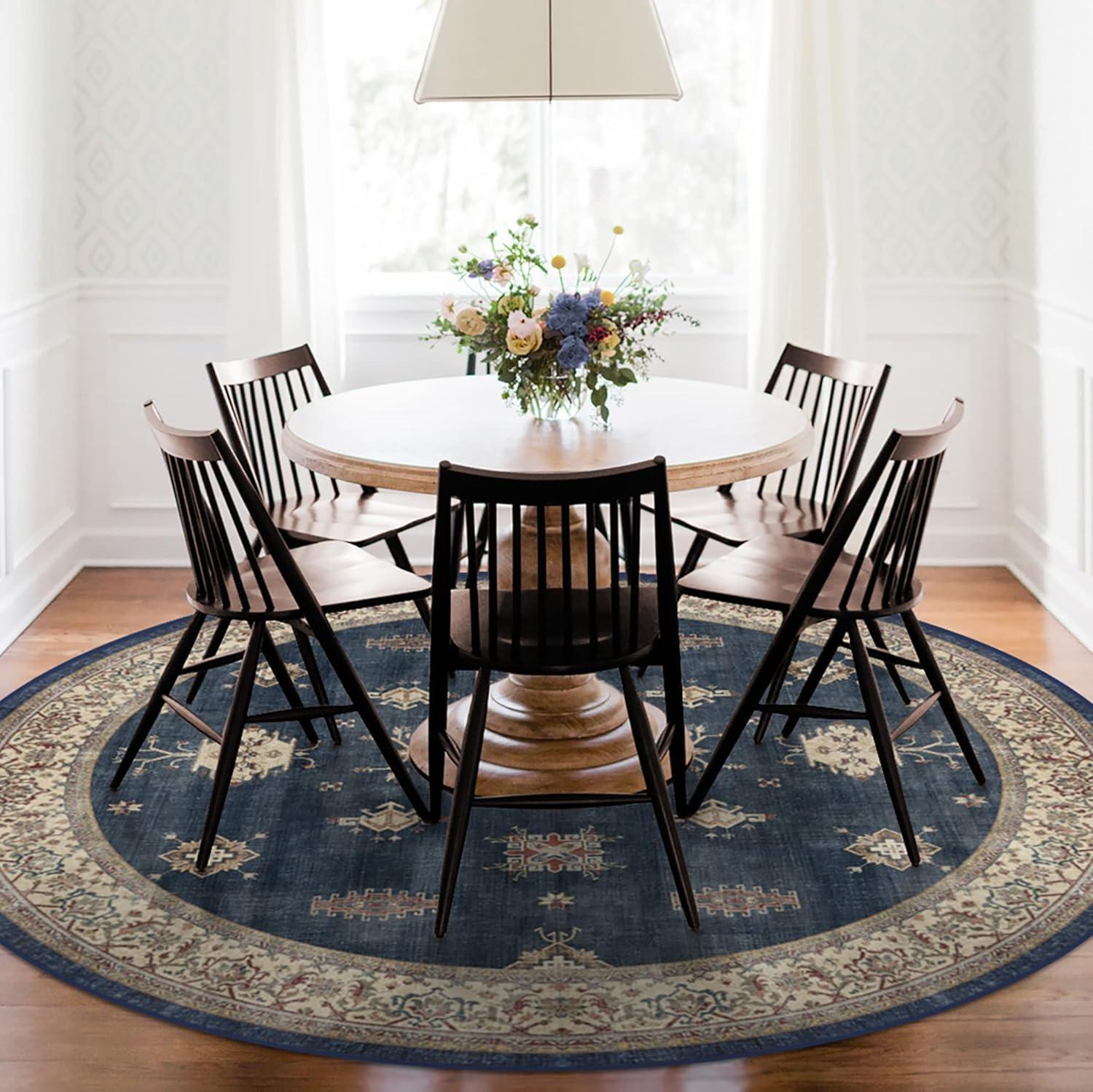 imageRUGGABLE Washable Vintage Area Rug Verena Sapphire 3x5 StainResistant NonSlip Small Machine Washable Rugs for Living Room Bedroom Hallway Entryway ampamp Officewith Standard PadSapphire Standard Pad