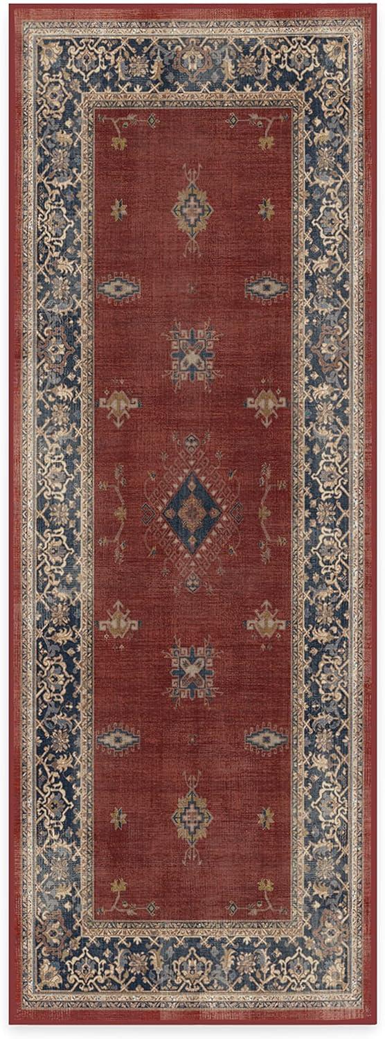 imageRUGGABLE Washable Vintage Area Rug Verena Sapphire 3x5 StainResistant NonSlip Small Machine Washable Rugs for Living Room Bedroom Hallway Entryway ampamp Officewith Standard PadAmber Red Standard Pad